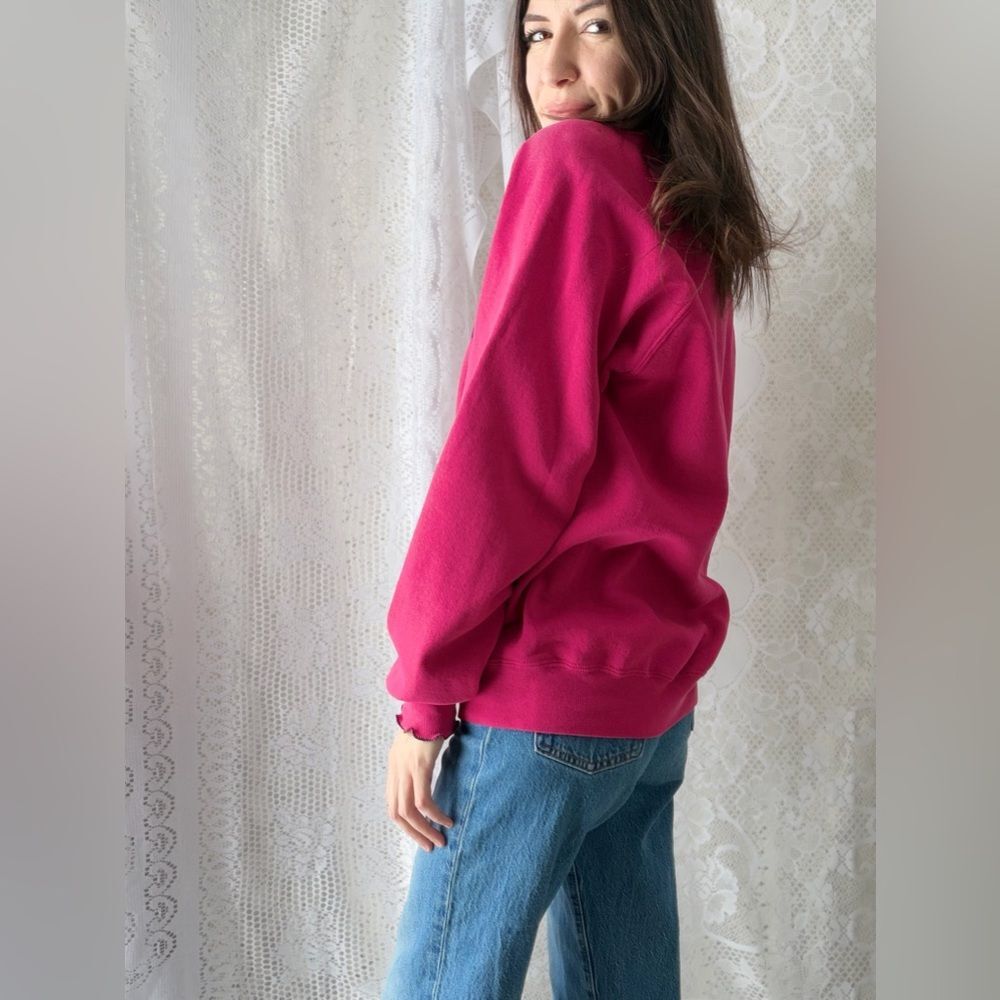 Vintage Handmade Pink Heart Sweatshirt Floral Appliqué Cozy Fleece - Picture 2 of 10